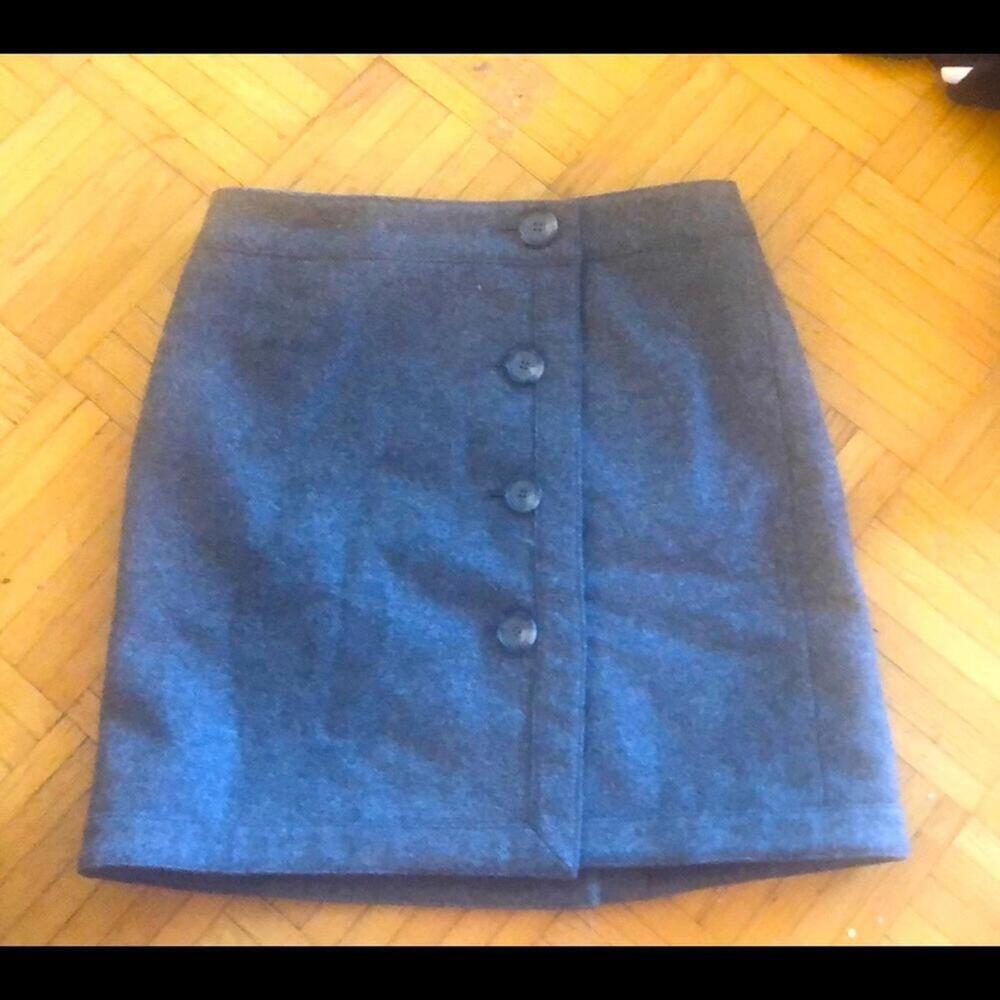 LOFT Gray Wool Skirt with Buttons